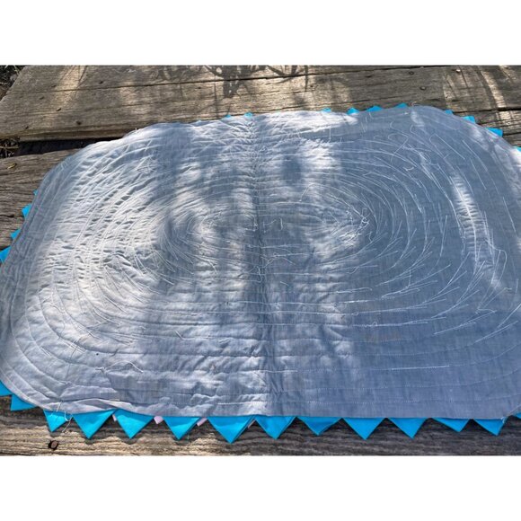 Vintage 1960s Linen Fabric Pleated Rag Accent Oval Rug MOD - Picture 11 of 16